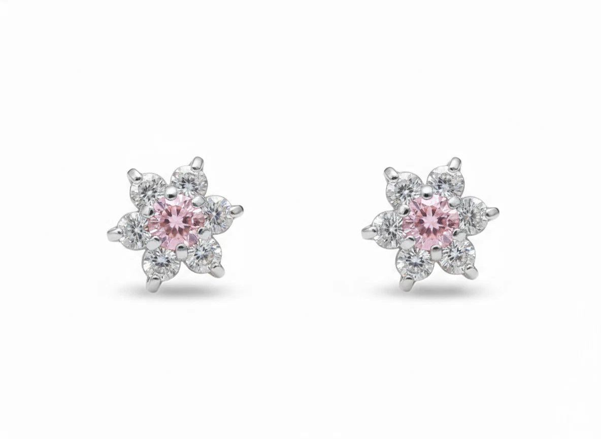 14k White Gold Beautiful Flower Shaped Stud Earrings for Women