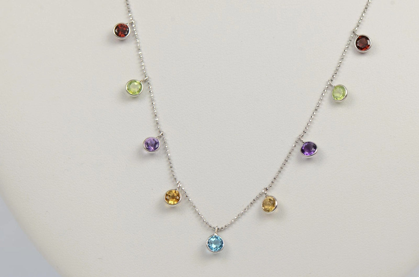 14k White Gold Round Multi-color CZ by the yard 18" Cleopatra Necklace