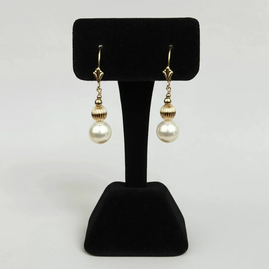 14K Yellow Gold Elegant Freshwater Pearl Dangel Earrings for Women