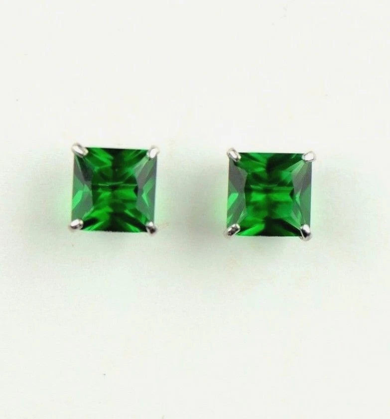 14k White Gold Solid Square Princess Cut Birthstone 6MM CZ Stud Earrings