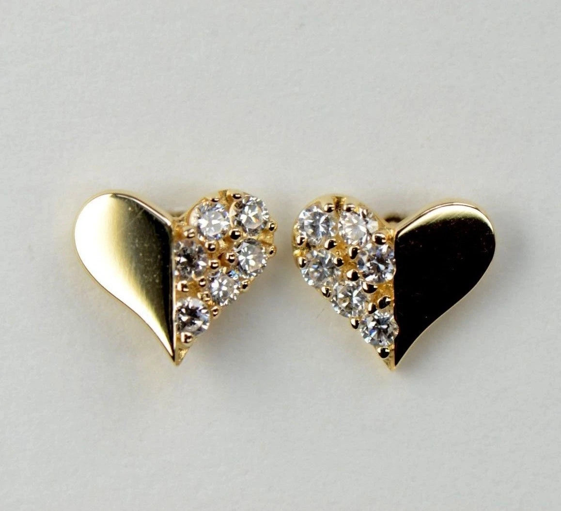 14K Yellow & White Gold Beautiful Heart Shape CZ Stud Earrings for Women