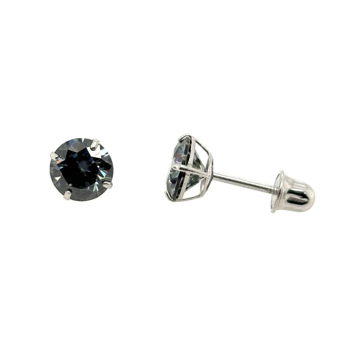 14K Gold GRA Certified D-VVS1 Round Moissanite Grey Screw Back Studs Earrings