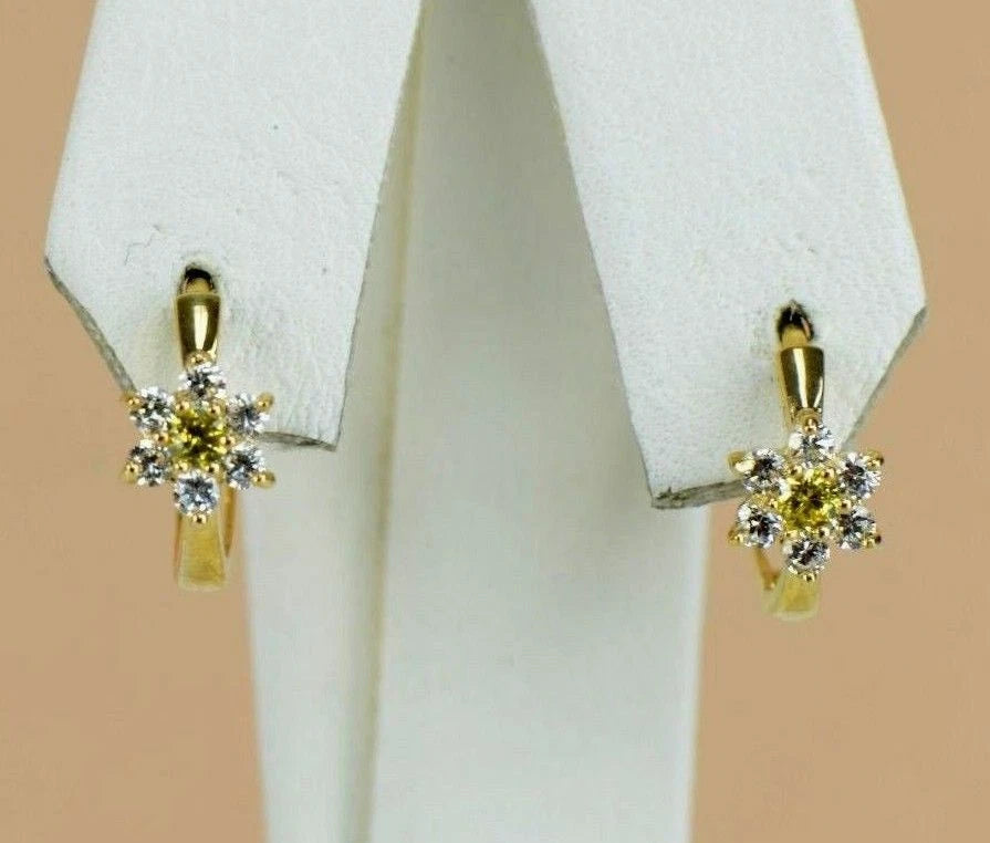 14k Yellow Gold Flower Huggies Hoop Earring Birthstone