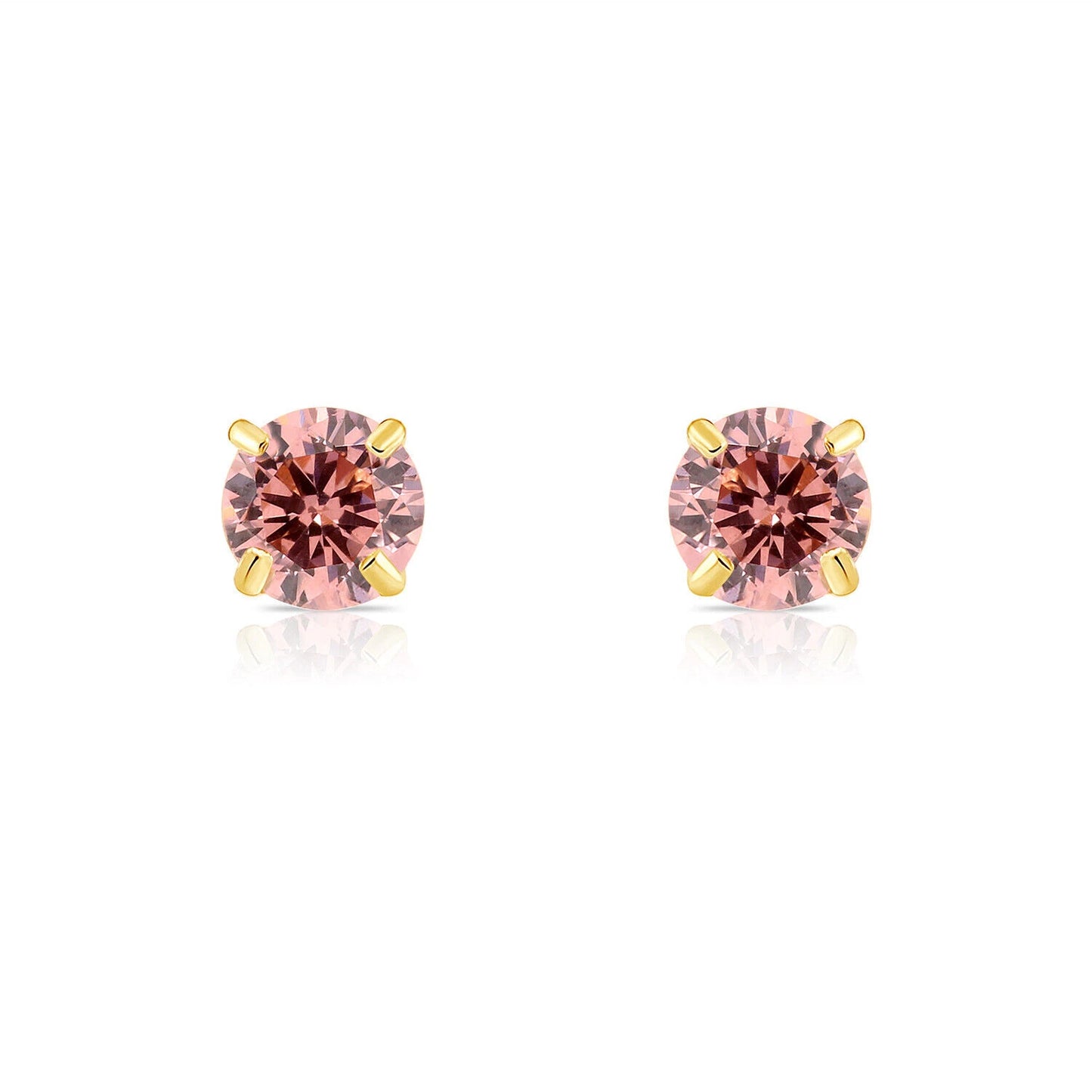 14K Yellow Gold 4mm Round Shaped Birthstone Stud Push Back Earrings for Women