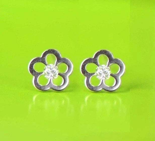 14k Yellow White Gold FlowerCZ Stud Earrings
