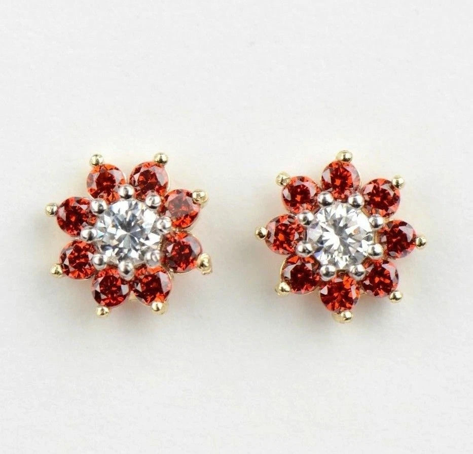 14k Yellow Gold Flower Stud Earrings with  Birthstone Screw Back
