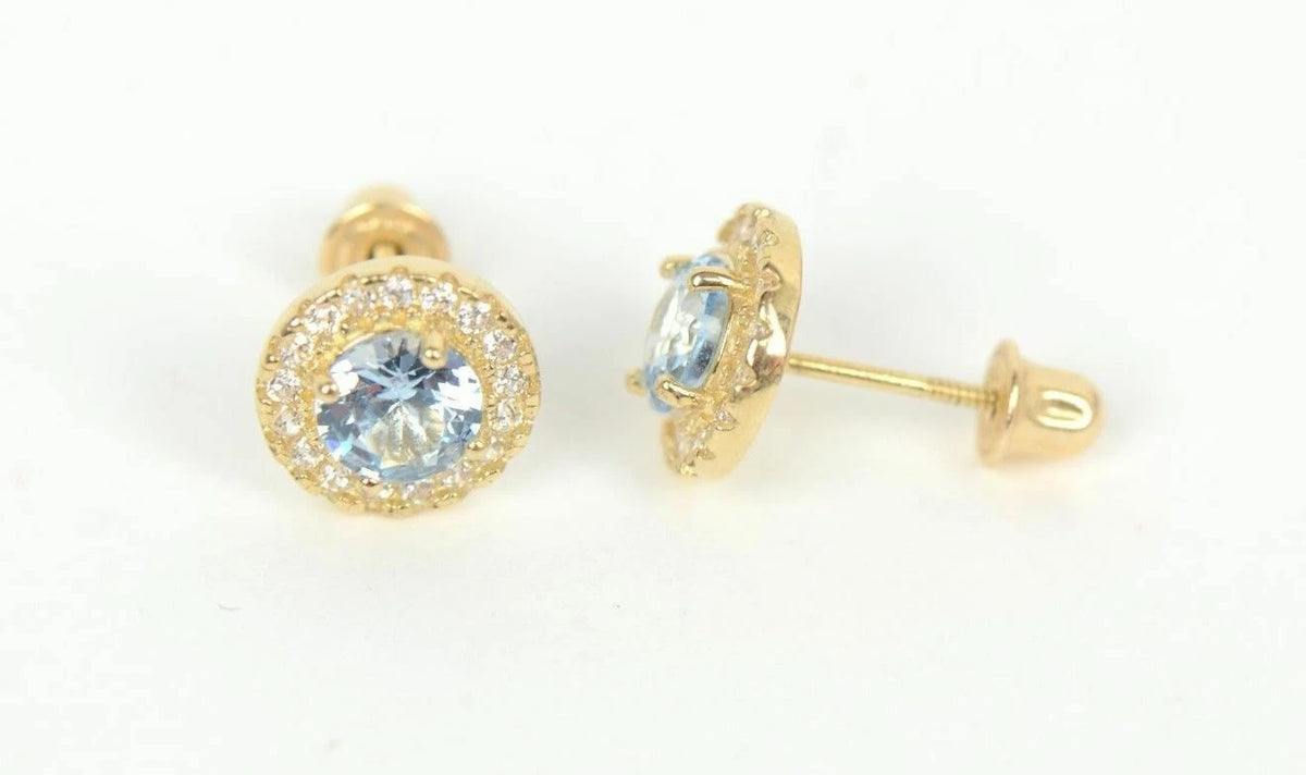 14K Yellow Gold Halo Stud Screw Back Earrings