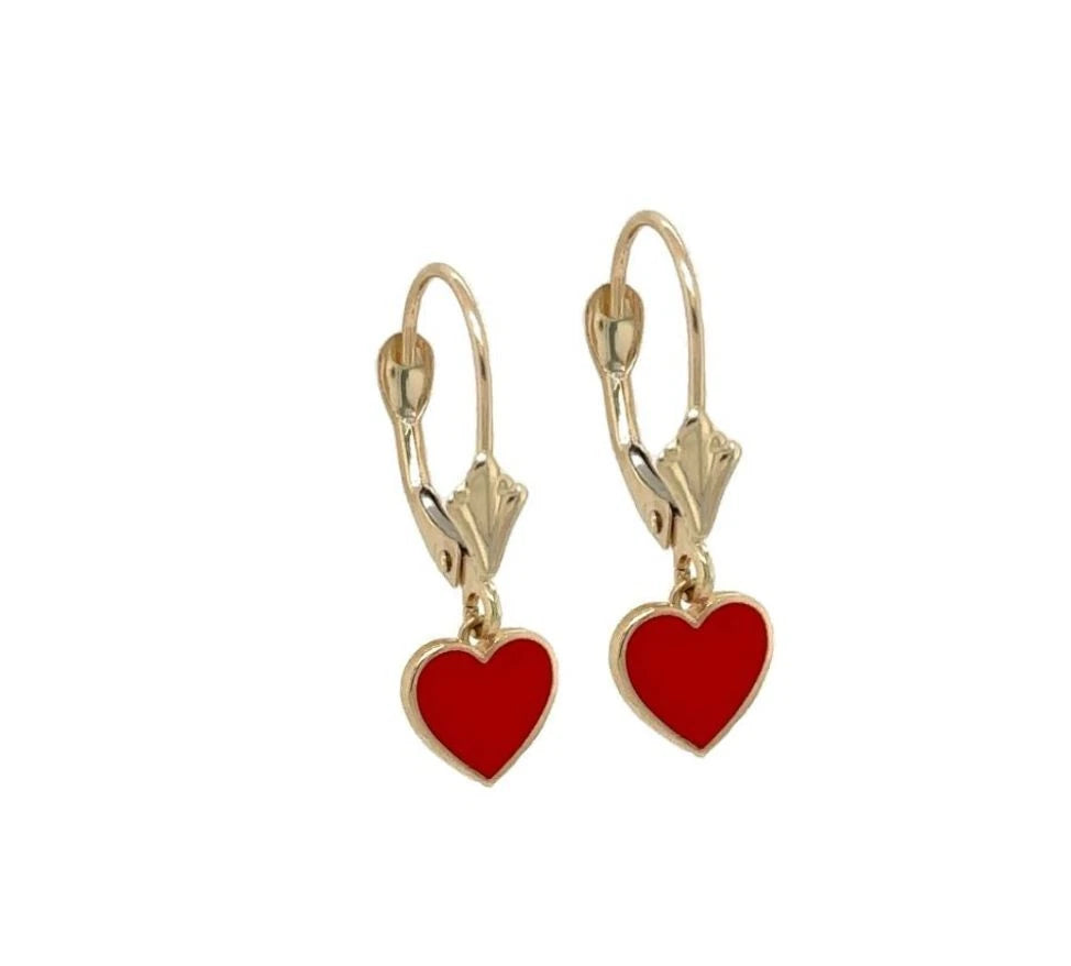 14K Yellow Gold Heart Leverback Earrings