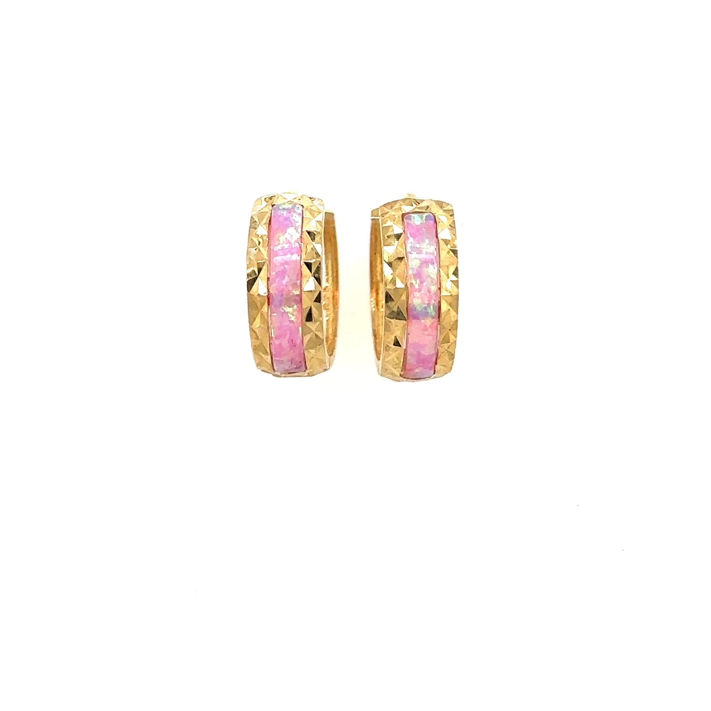 14k Yellow Gold Light Pink Opal Huggie Hoop Earrings