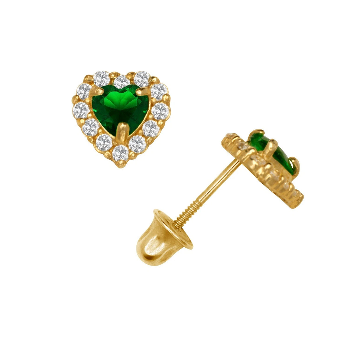 14K Yellow & White Gold Large Gorgeous CZ Heart Shaped Stud Earrings for Women