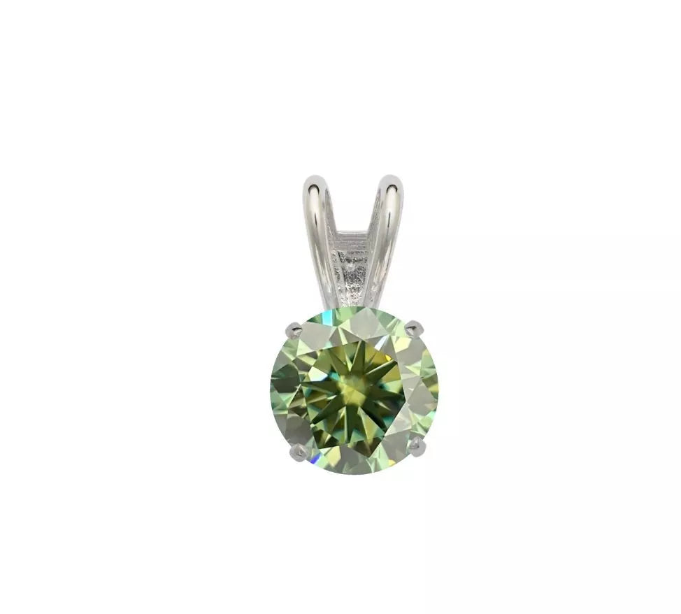 14K Gold GRA Certified D-VVS1 Round White Green Moissanite Pendant