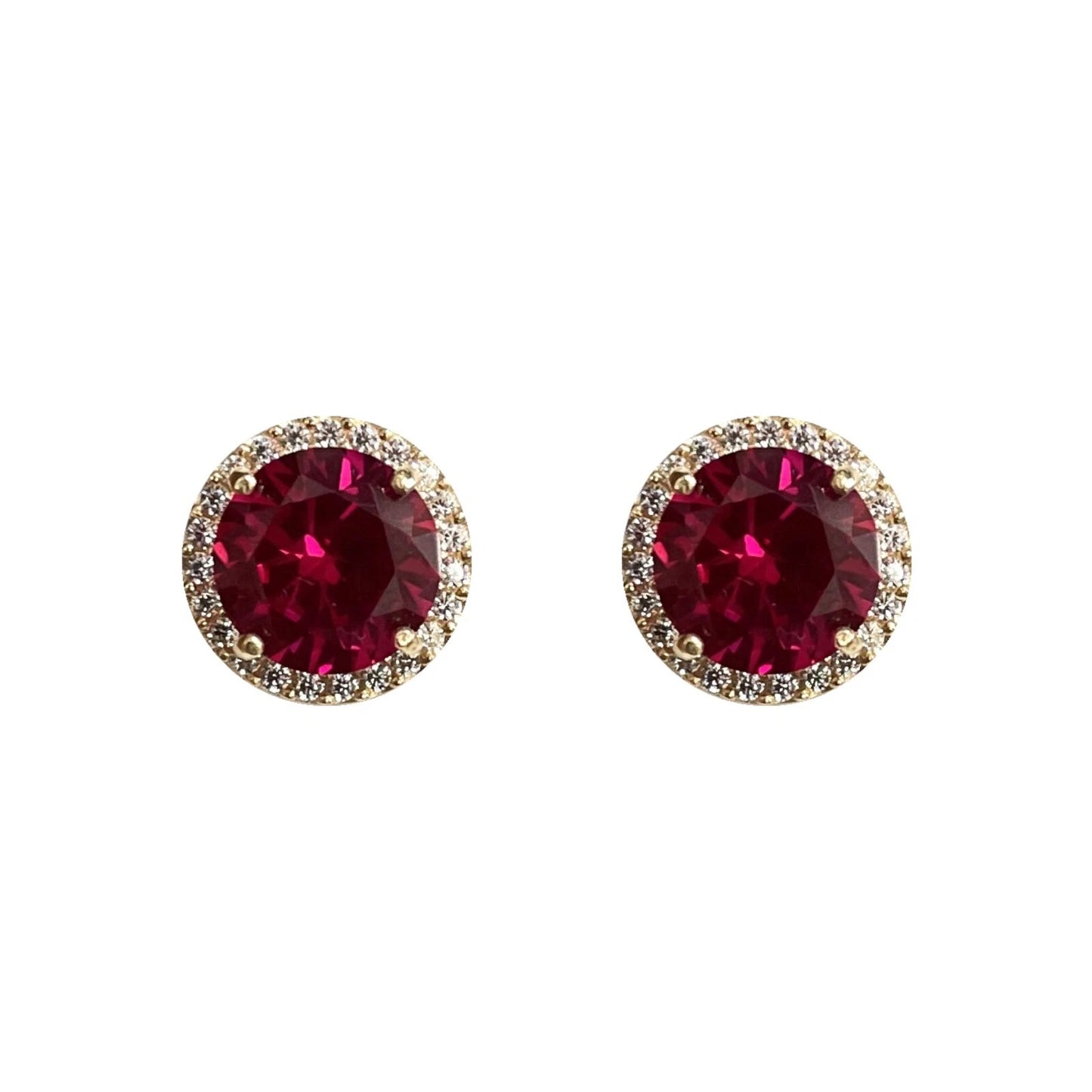 14K Solid Yellow Gold Halo Stud Push Back Earrings