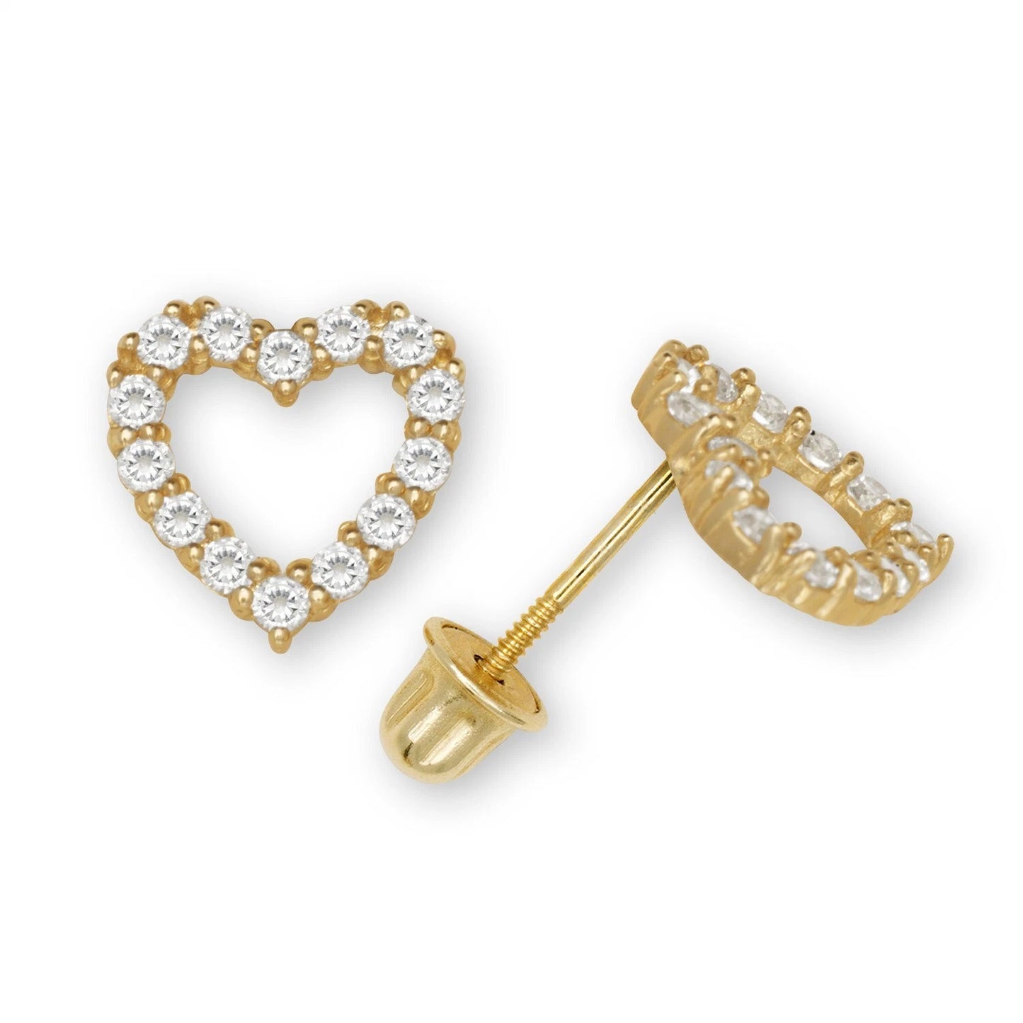 14K Yellow & White Gold Beautiful Large CZ Heart Shaped Stud Earrings for Women