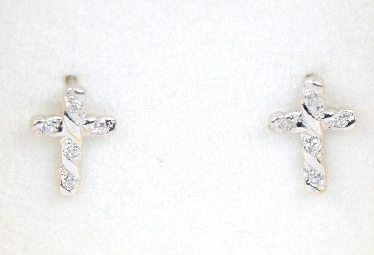 14K Yellow White Gold Cubic Zirconia CZ Cross Earrings For Women