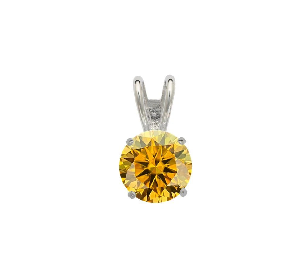 14K Gold GRA Certified D-VVS1 Round Yellow Moissanite Pendant