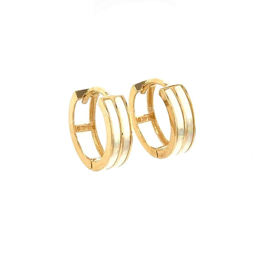 14k Yellow Gold Double Row White Opal Huggie Hoop Earrings
