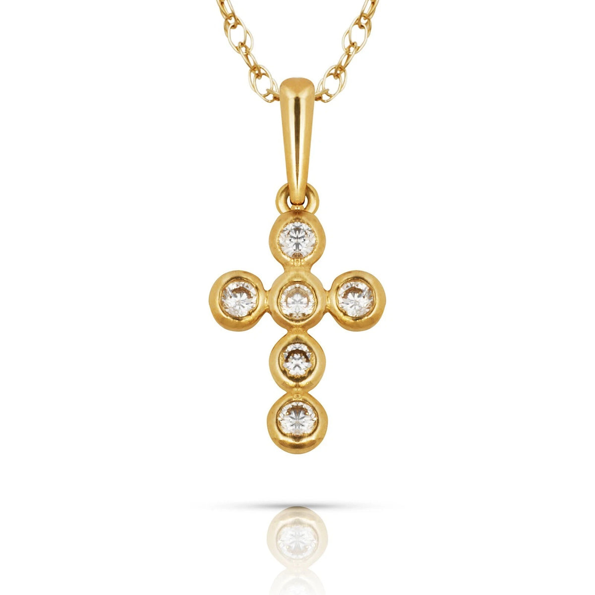 14K Yellow & White Gold Brilliant Round Cut Cross Pendant For Women