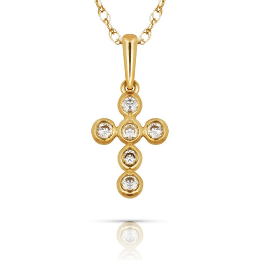 14K Yellow & White Gold Brilliant Round Cut Cross Pendant For Women