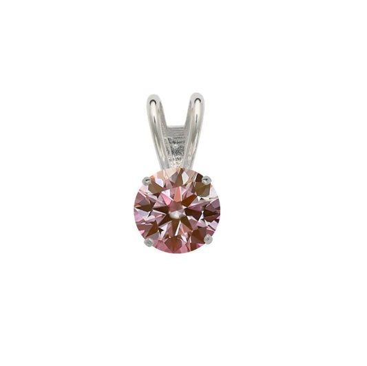 14K Gold GRA Certified D-VVS1 Round Pink Moissanite Pendant