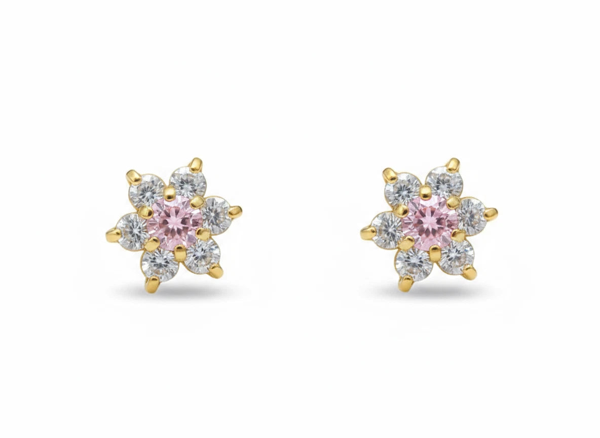 14k Yellow Gold Beautiful Flower Shaped Earrings for Women
