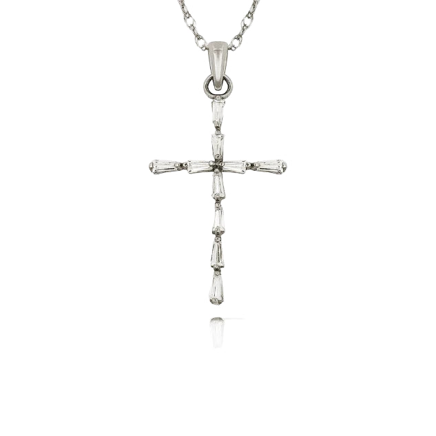 14k Yellow & White Gold Baguette Cubic Zirconia Cross Pendant For Women