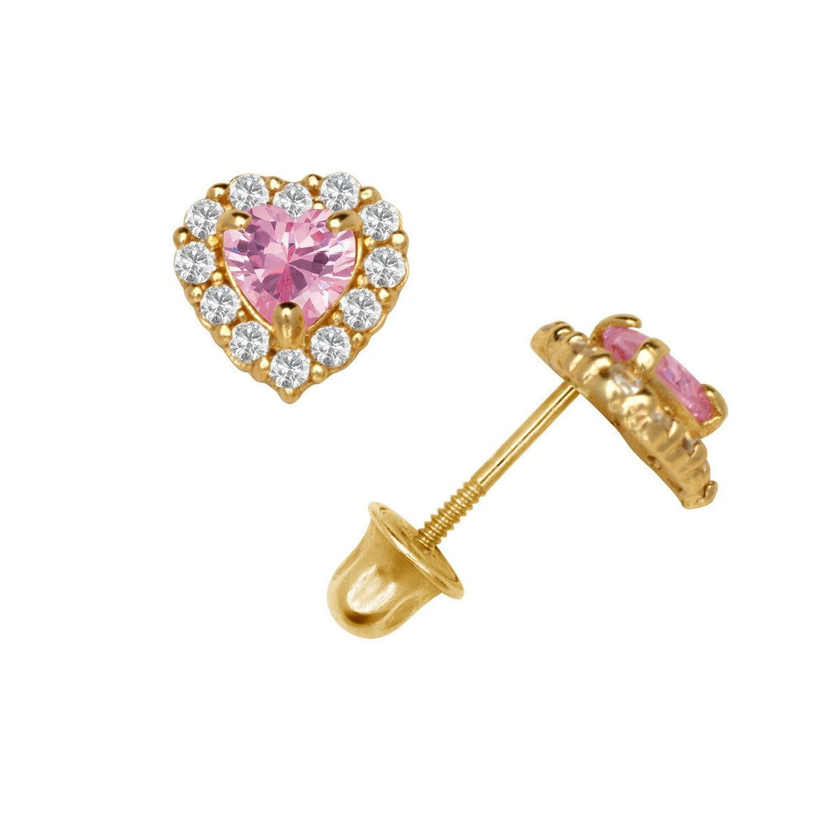 14K Yellow & White Gold Large Gorgeous CZ Heart Shaped Stud Earrings for Women