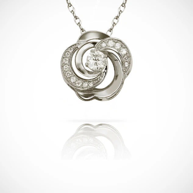 14K Yellow & White Flower Petal Swirl Charm Round Cut Slider Pendant For Women