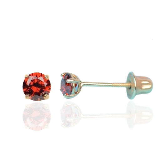 14K Solid Yellow Gold 3mm Round Birthstone Stud Earrings with screw back
