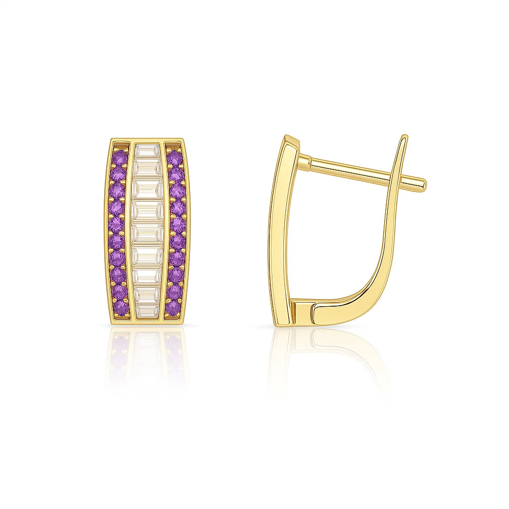14k Yellow Gold CZ Beautiful Leverback Earrings for Women