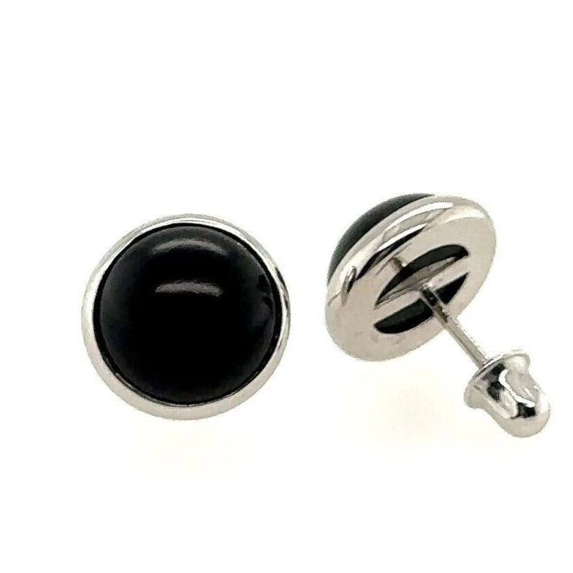 14K White Gold Turquoise/Onyx/Coral Screw Back Solitaire Stud Earrings