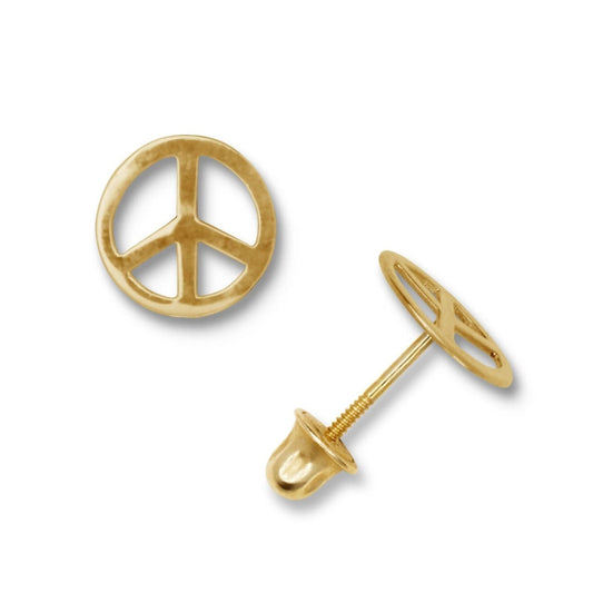 14K Yellow & White Gold Peace Sign Screw Back Stud Earring for Women