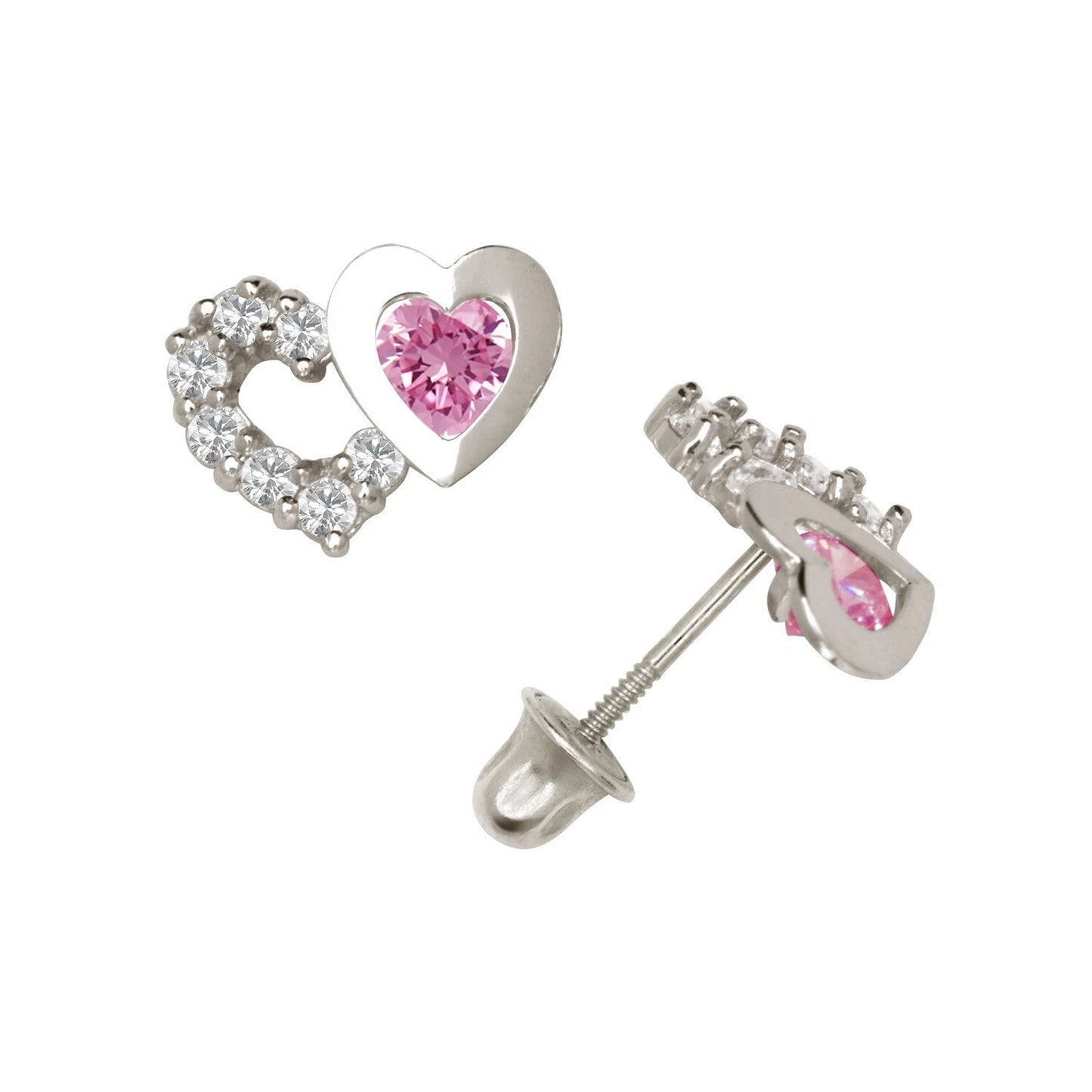 14K Yellow & White Gold Classic CZ Heart Shaped Stud Earrings for Women