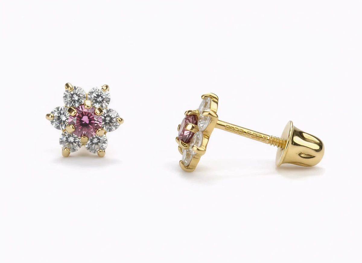 14k Yellow Gold Beautiful Flower Shaped Earrings for Women