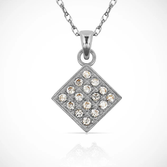 14k Yellow & White Gold CZ Square Pendant For Women