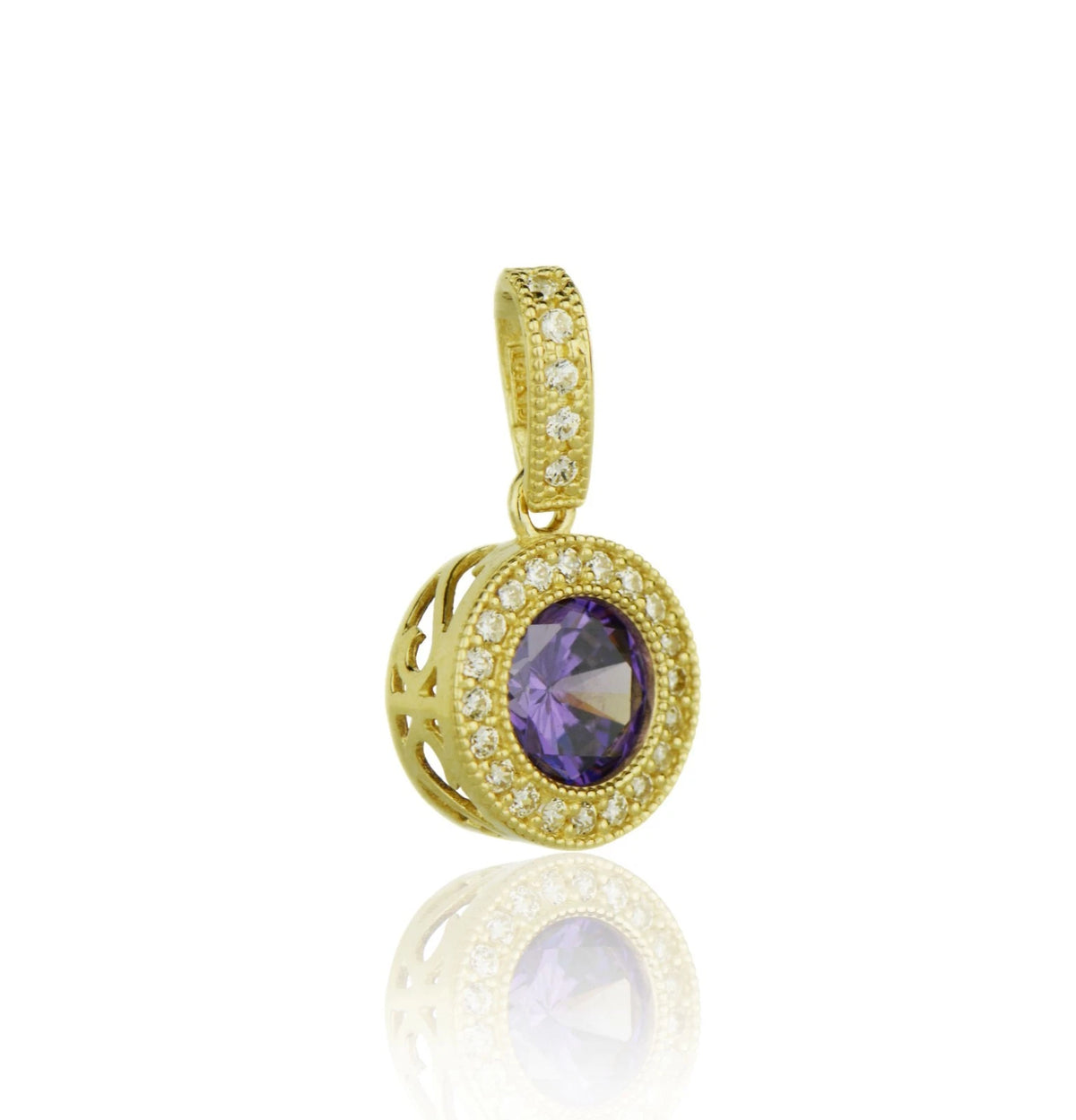 14k Yellow Gold CZ Halo Round Pendant
