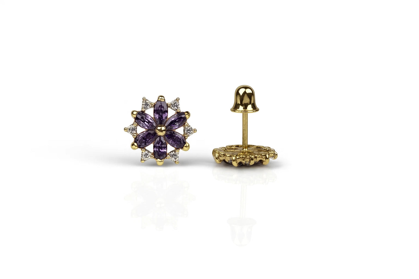 14K White Gold Beautiful CZ Flower Stud Earrings for Women