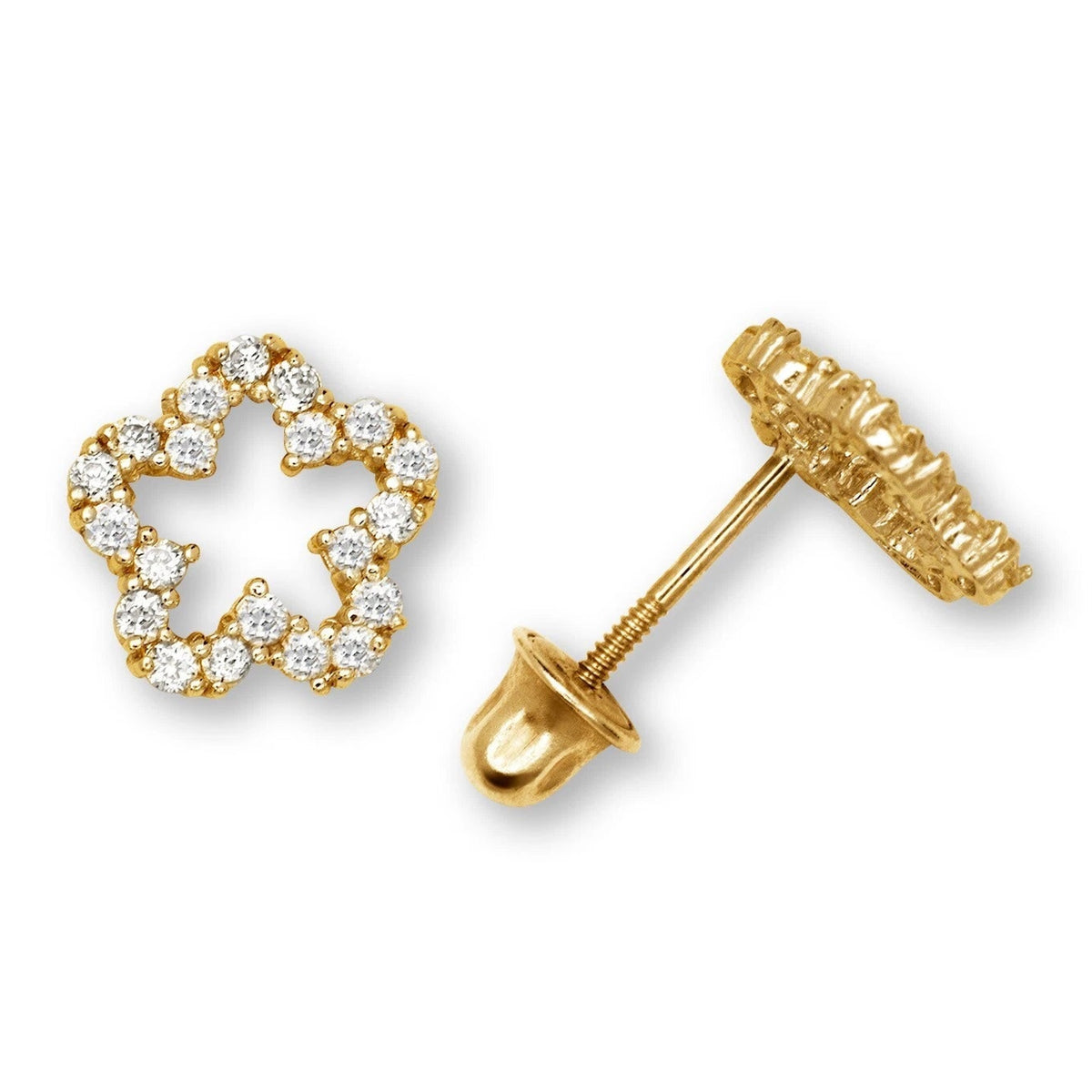 14K Yellow & White Gold Cubic Zirconia Flower Stud Earrings for Women