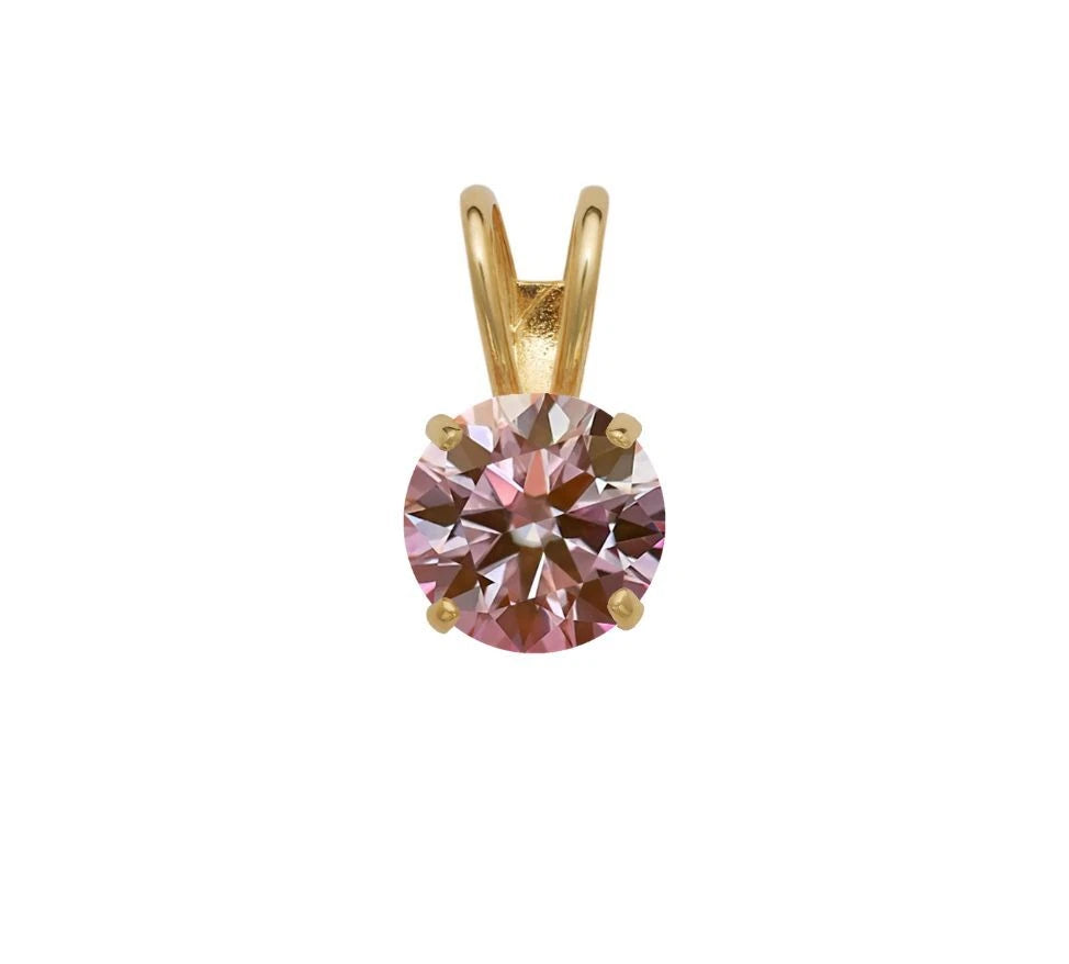 14K GRA Certified D-VVS1 Round Gold Pink Moissanite Pendant