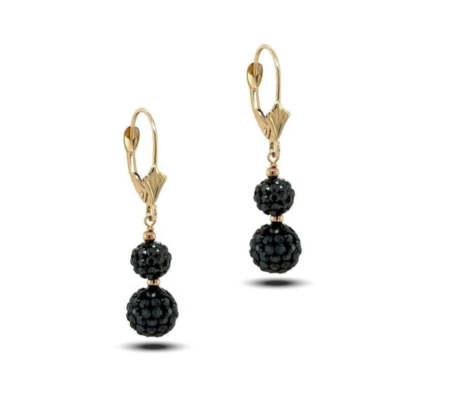 14K Yellow Gold Leverback Dangle Earrings