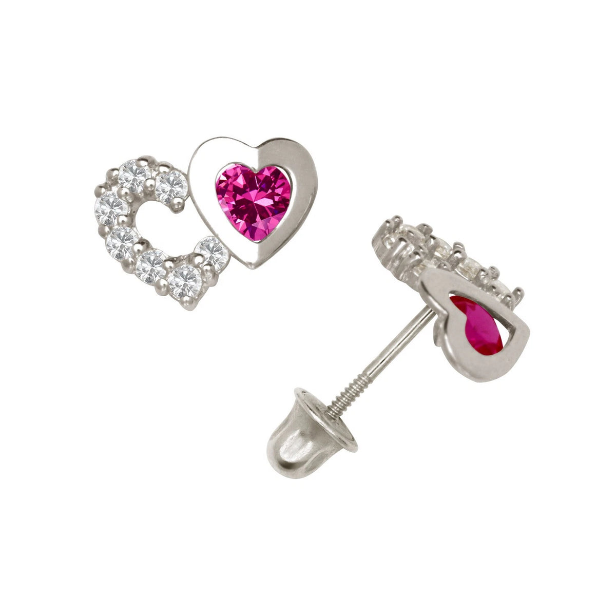 14K Yellow & White Gold Classic CZ Heart Shaped Stud Earrings for Women