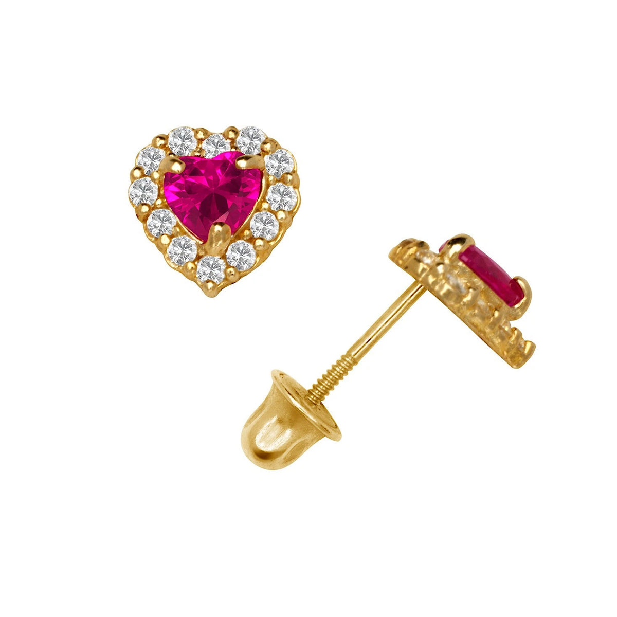 14K Yellow & White Gold Large Gorgeous CZ Heart Shaped Stud Earrings for Women