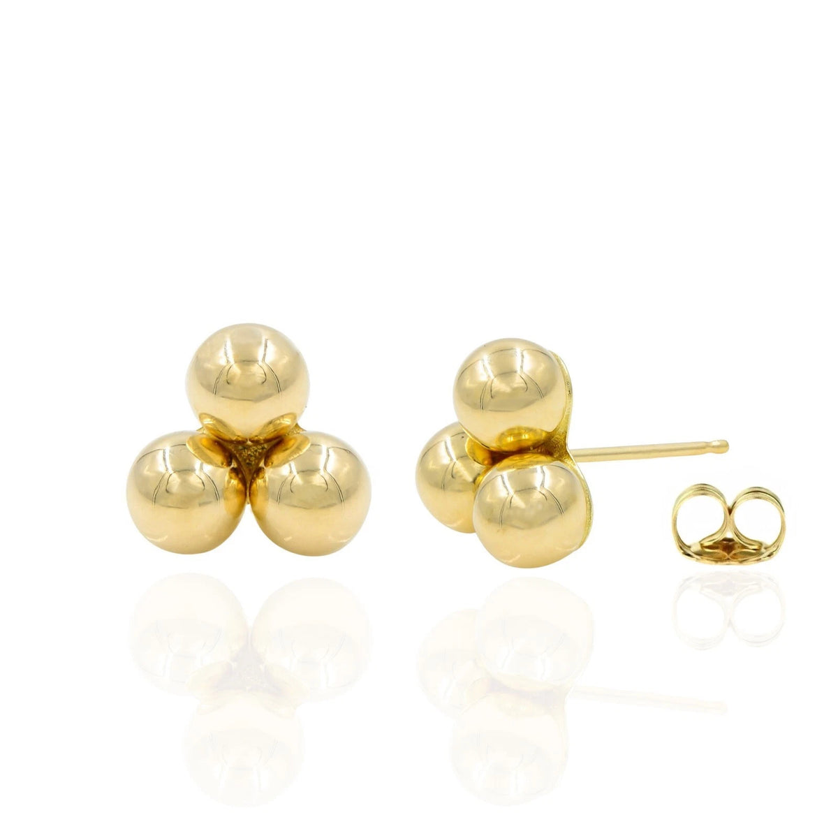14K Yellow Gold Triple Ball Push Back Earrings