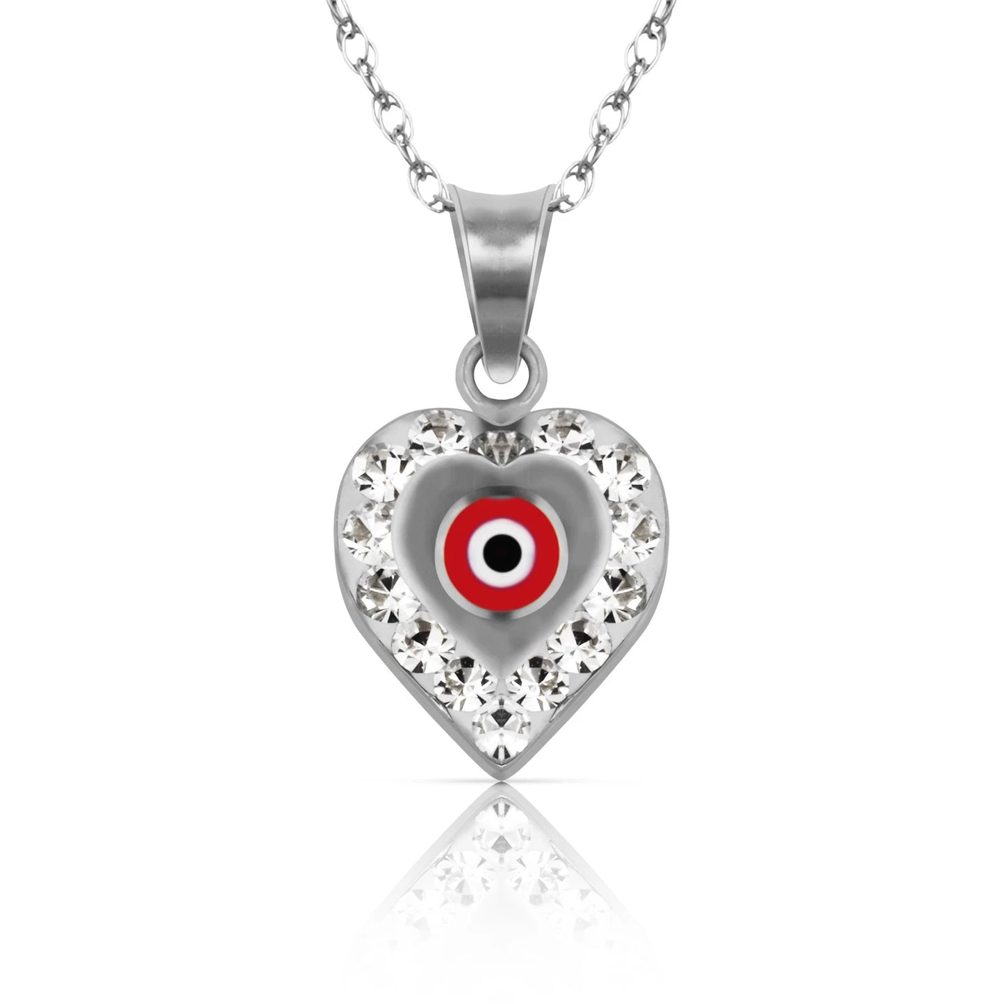 14k Yellow or White Gold CZ Heart Evil Eye Pendants