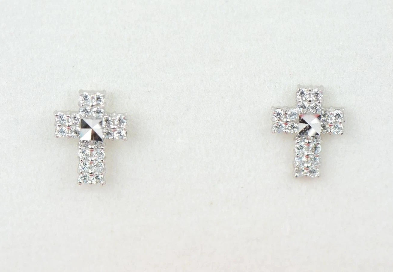 14K Yellow or White Gold CZ Cross Earring