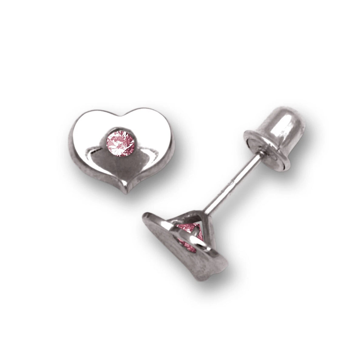 14K Yellow & White Gold CZ Heart Shaped Earrings for Girl & Women