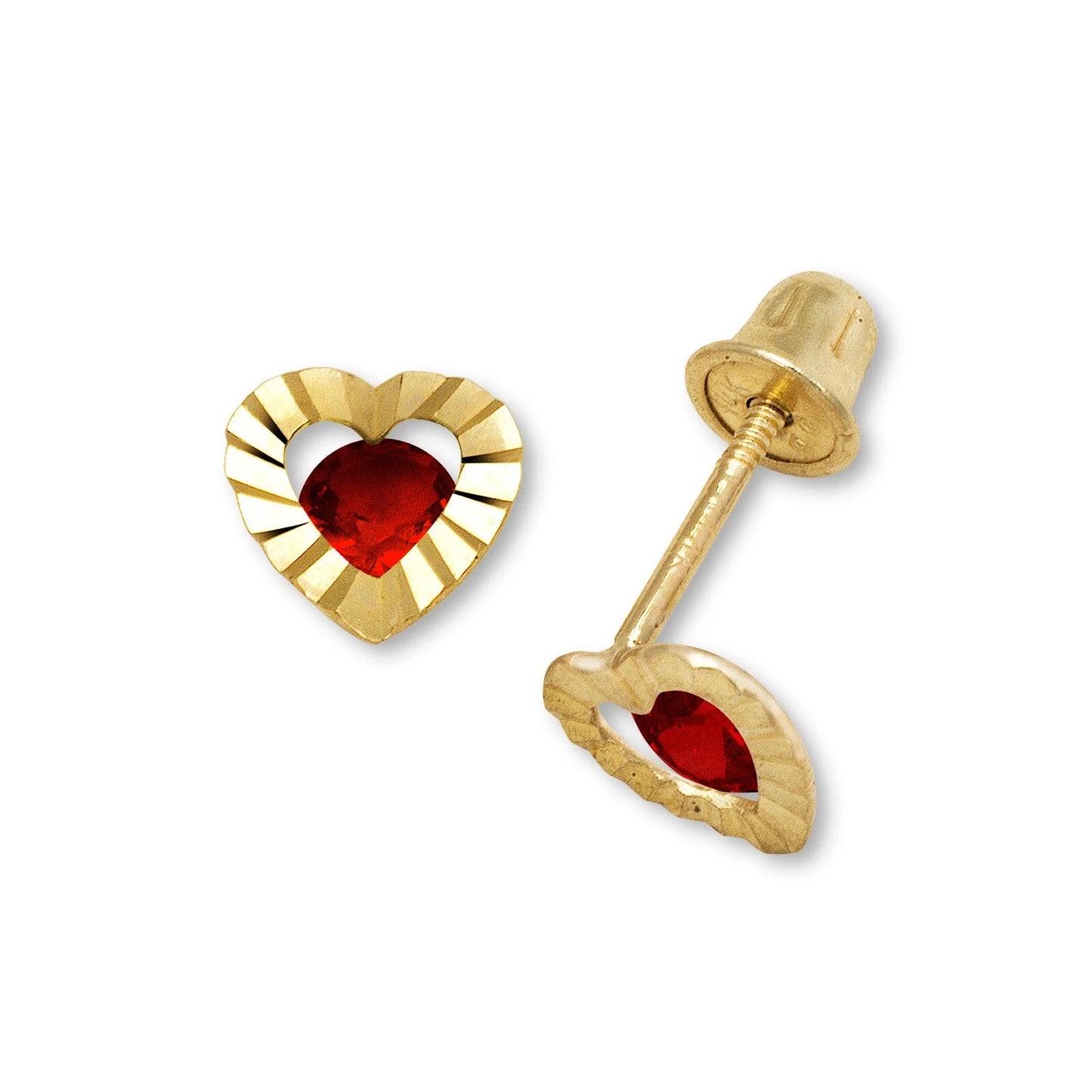 14K Yellow Gold Heart Shape Screw Back Stud Earrings for Girls