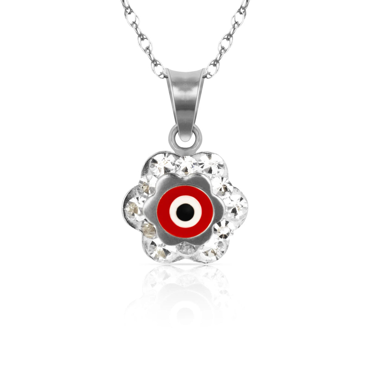 14k Yellow or White Gold CZ Flower Evil Eye Pendants