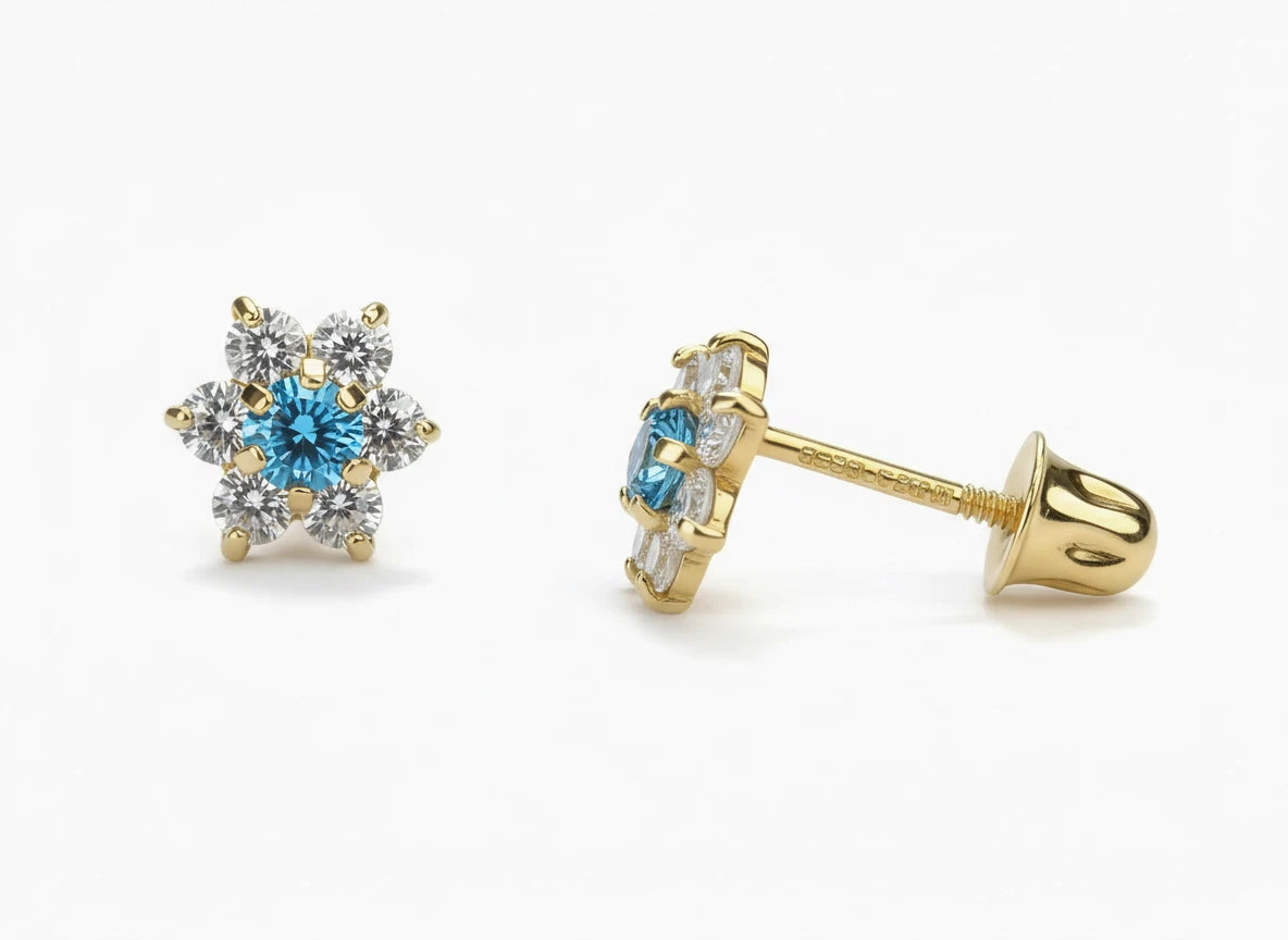 14k Yellow Gold Beautiful Flower Shaped Earrings for Women