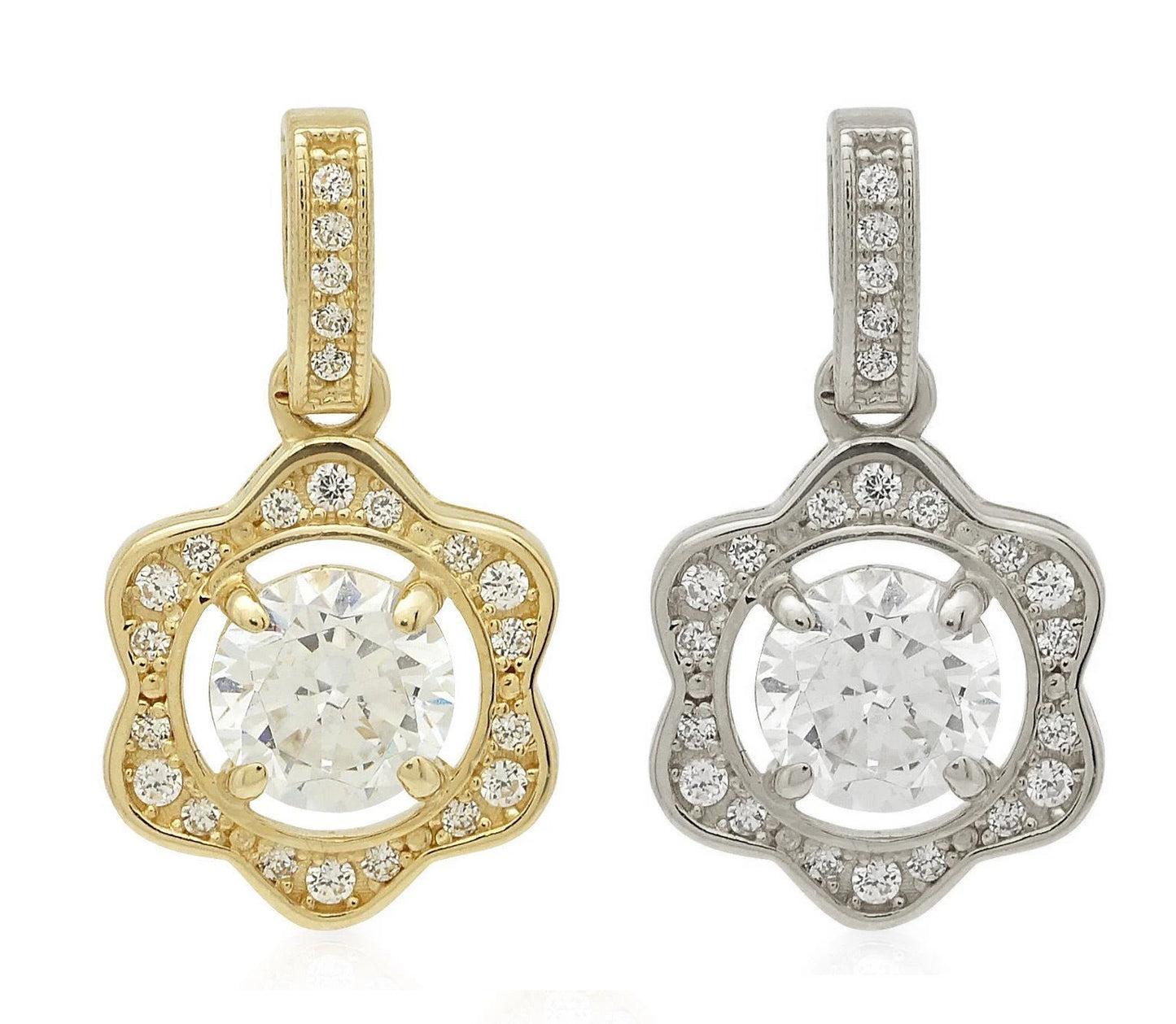 14k Yellow or White Gold Cz Flower Pendant
