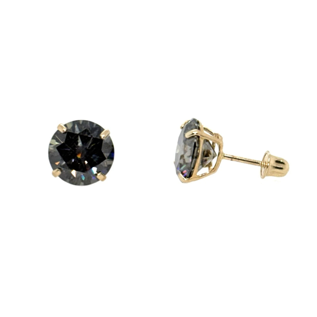 14K Gold GRA Certified D-VVS1 Round Moissanite Grey Screw Back Studs Earrings